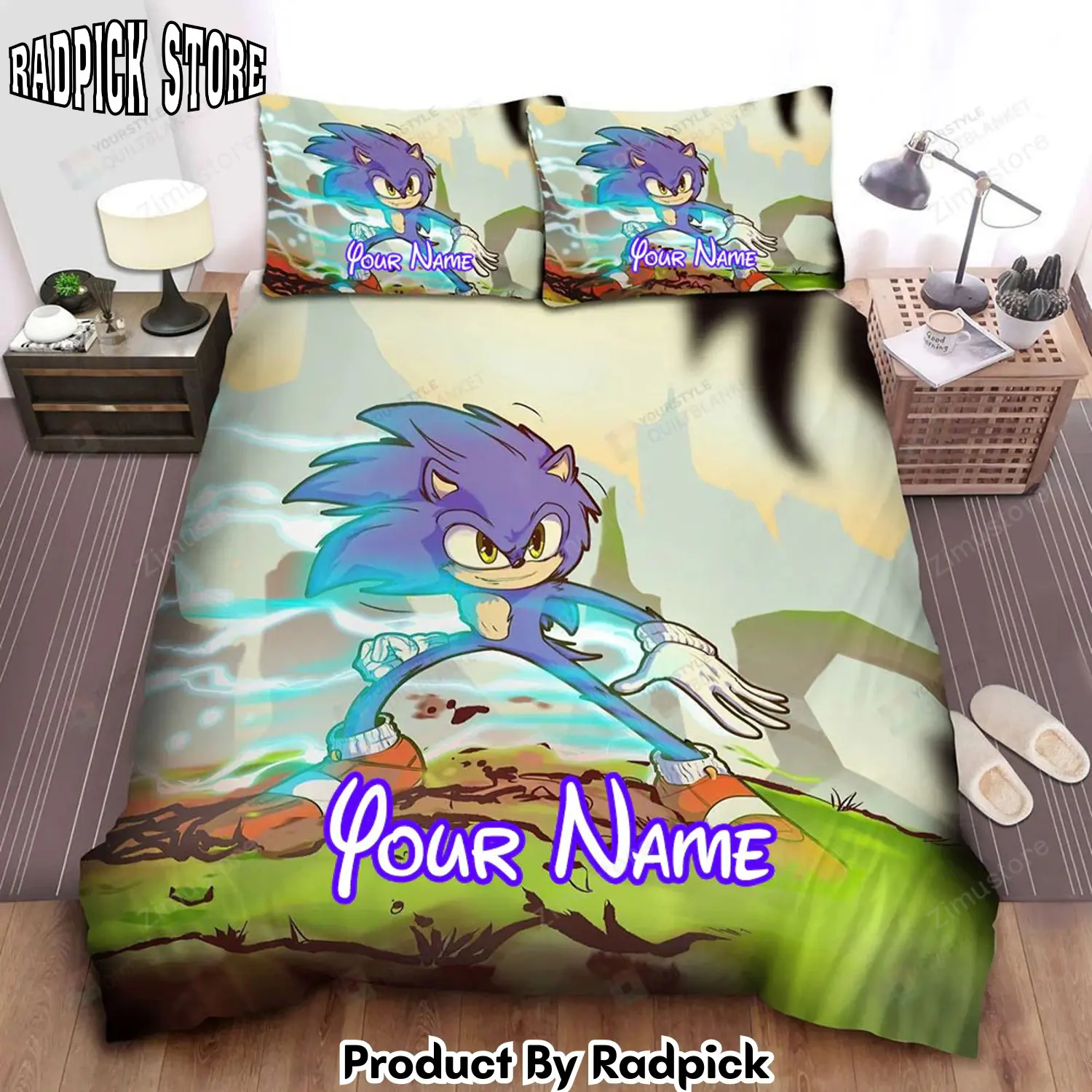 Radpick sonic the hedgehog lightning show up bed sheets spread comforter duvet cover personalized name bedding sets rp3272178